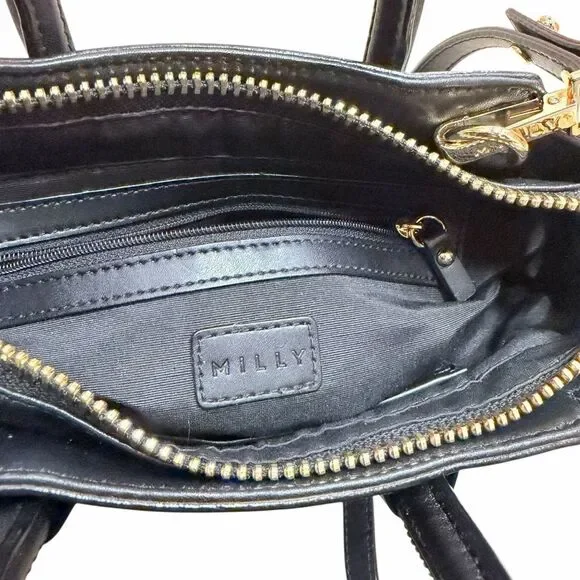 MILLY Black Leather Crossbody Bag With Gold Zipper